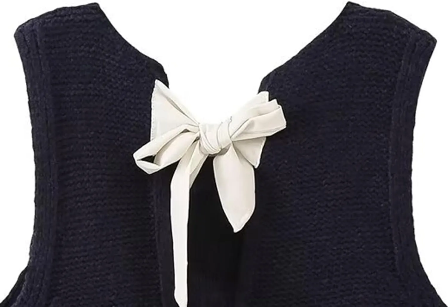 Women Knit Waistcoat Bow Tie Open Back Sweater Vest Top Slim Fit Casual Crop Cardigan Sleeveless Pullover