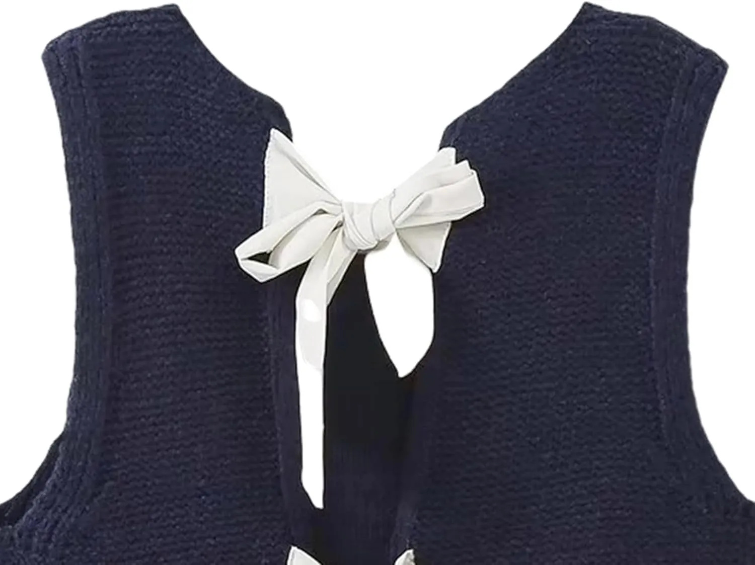 Women Knit Waistcoat Bow Tie Open Back Sweater Vest Top Slim Fit Casual Crop Cardigan Sleeveless Pullover