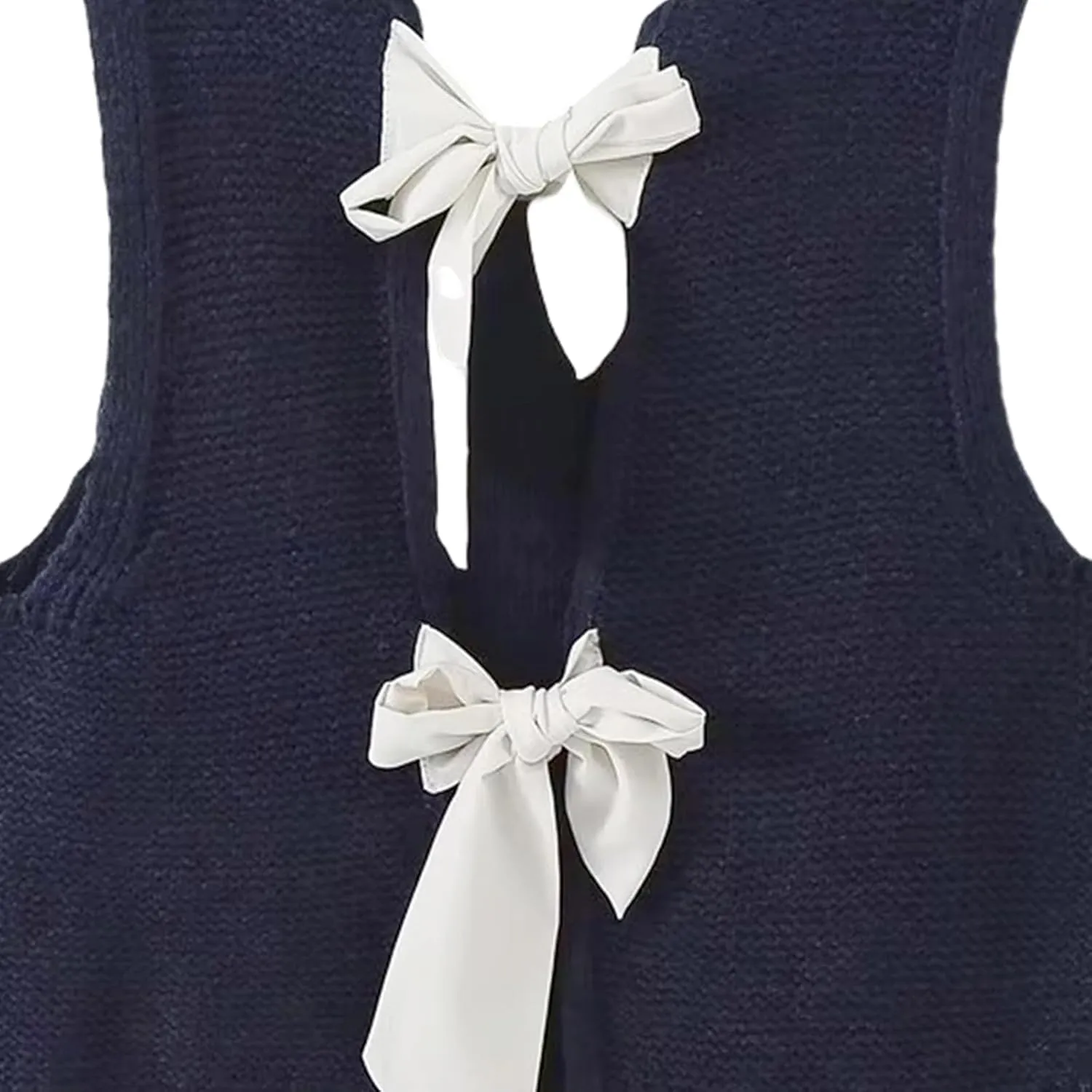 Women Knit Waistcoat Bow Tie Open Back Sweater Vest Top Slim Fit Casual Crop Cardigan Sleeveless Pullover