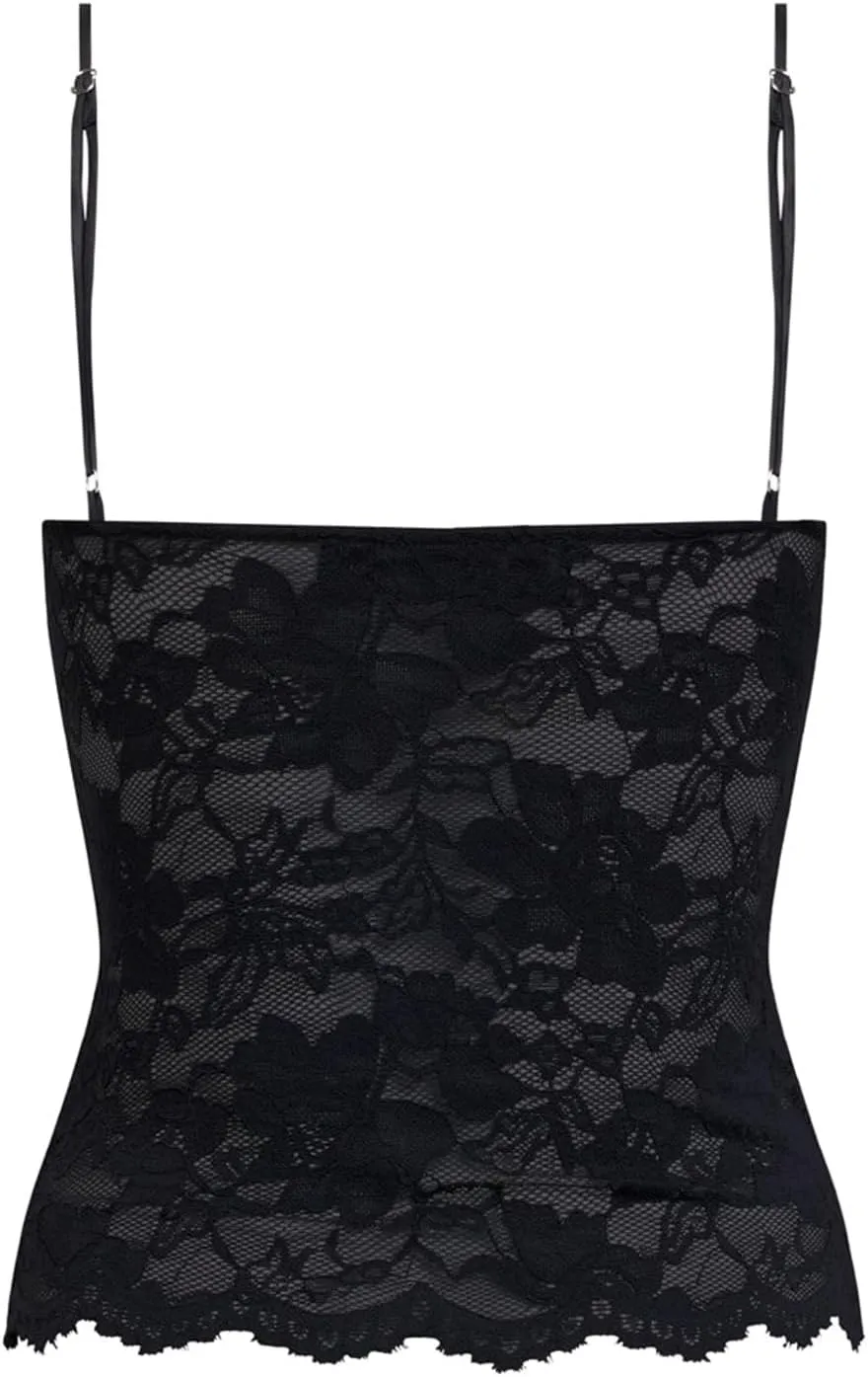 Women Lace Camisole Top Y2k Spaghetti Strap Cami Tank Sleeveless Backless Mesh See Through Going Out Slim Crop Top
