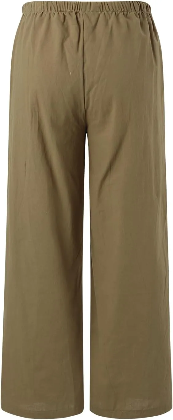 Women Linen Pants 2025 Summer Casual Loose Wide Leg Palazzo Pants Lightweight High Waist Beach Flowy Trousers