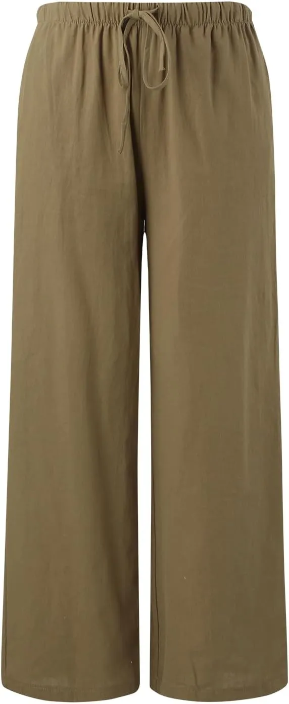 Women Linen Pants 2025 Summer Casual Loose Wide Leg Palazzo Pants Lightweight High Waist Beach Flowy Trousers