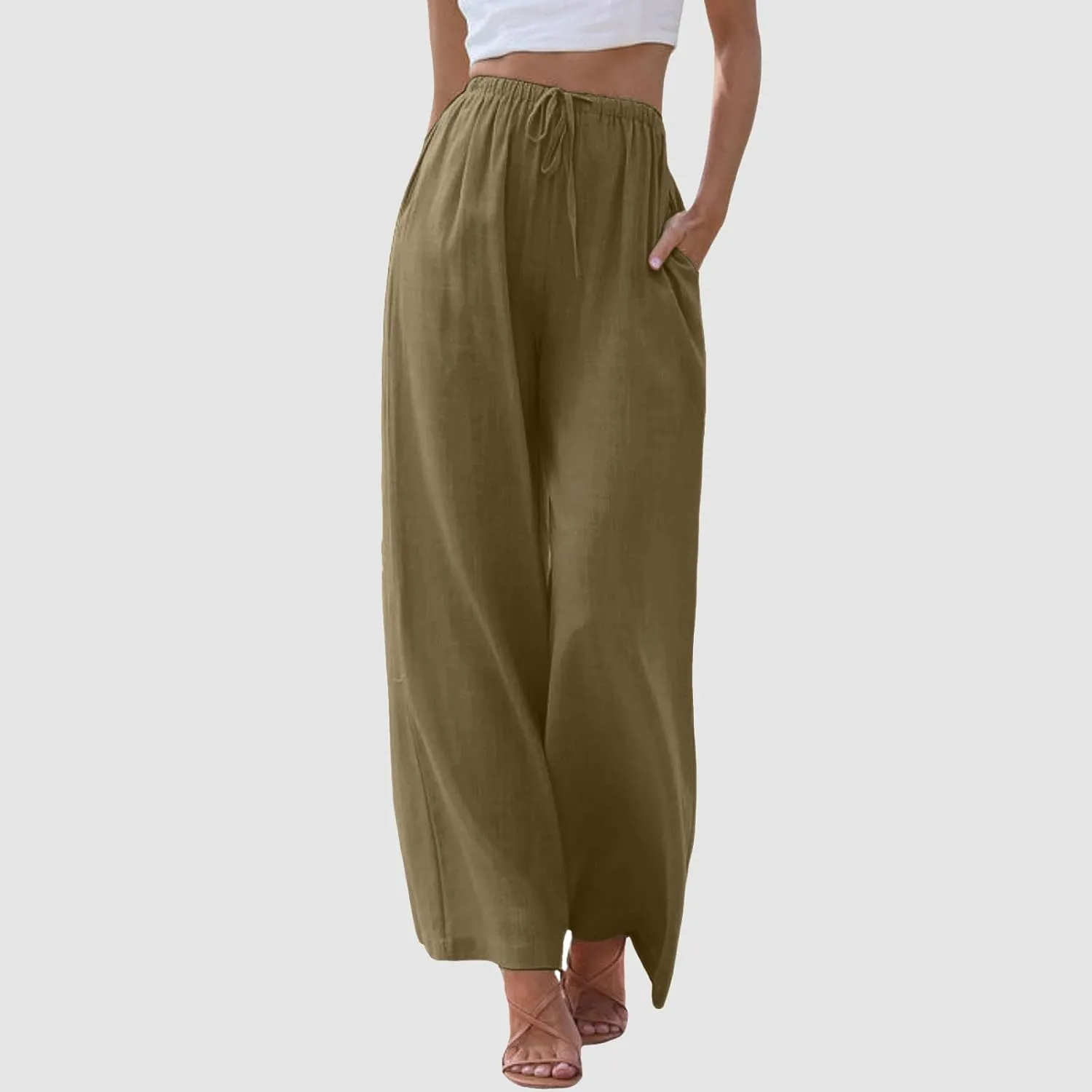 Women Linen Pants 2025 Summer Casual Loose Wide Leg Palazzo Pants Lightweight High Waist Beach Flowy Trousers