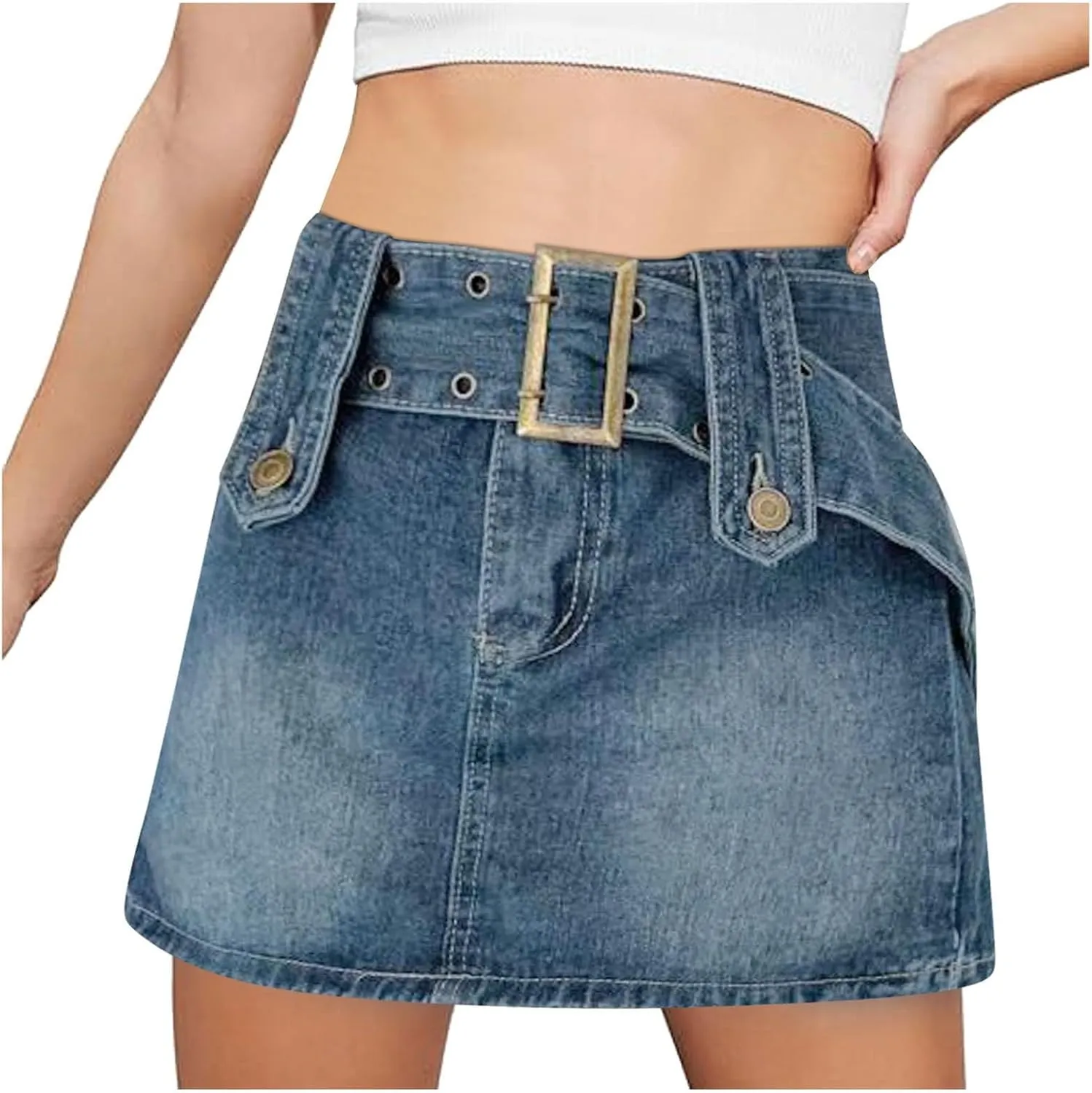 Women Mini Skirt Denim Skirt Short Skirt Bodycon Skorts Short Loose Fitting Casual High Waist Solid Color