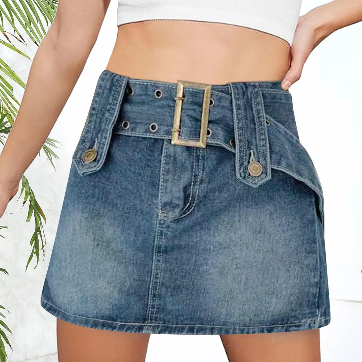 Women Mini Skirt Denim Skirt Short Skirt Bodycon Skorts Short Loose Fitting Casual High Waist Solid Color