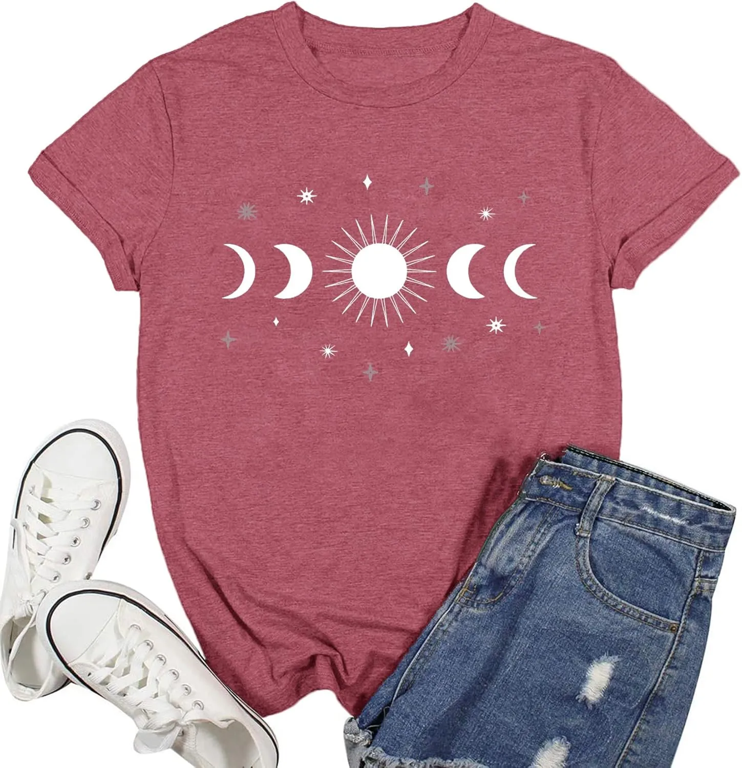 Women Moon Phase Shirts Astronomy T-Shirt Astology Lover Tee Celestial Tops