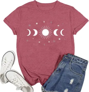 Women Moon Phase Shirts Astronomy T-Shirt Astology Lover Tee Celestial Tops
