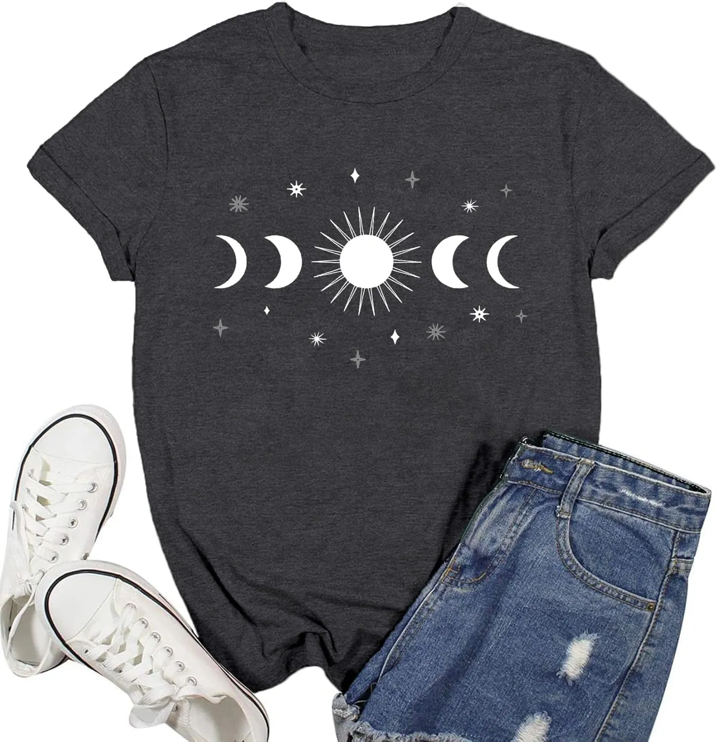 Women Moon Phase Shirts Astronomy T-Shirt Astology Lover Tee Celestial Tops