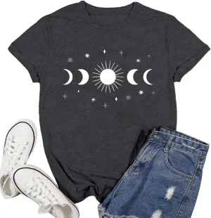 Women Moon Phase Shirts Astronomy T-Shirt Astology Lover Tee Celestial Tops