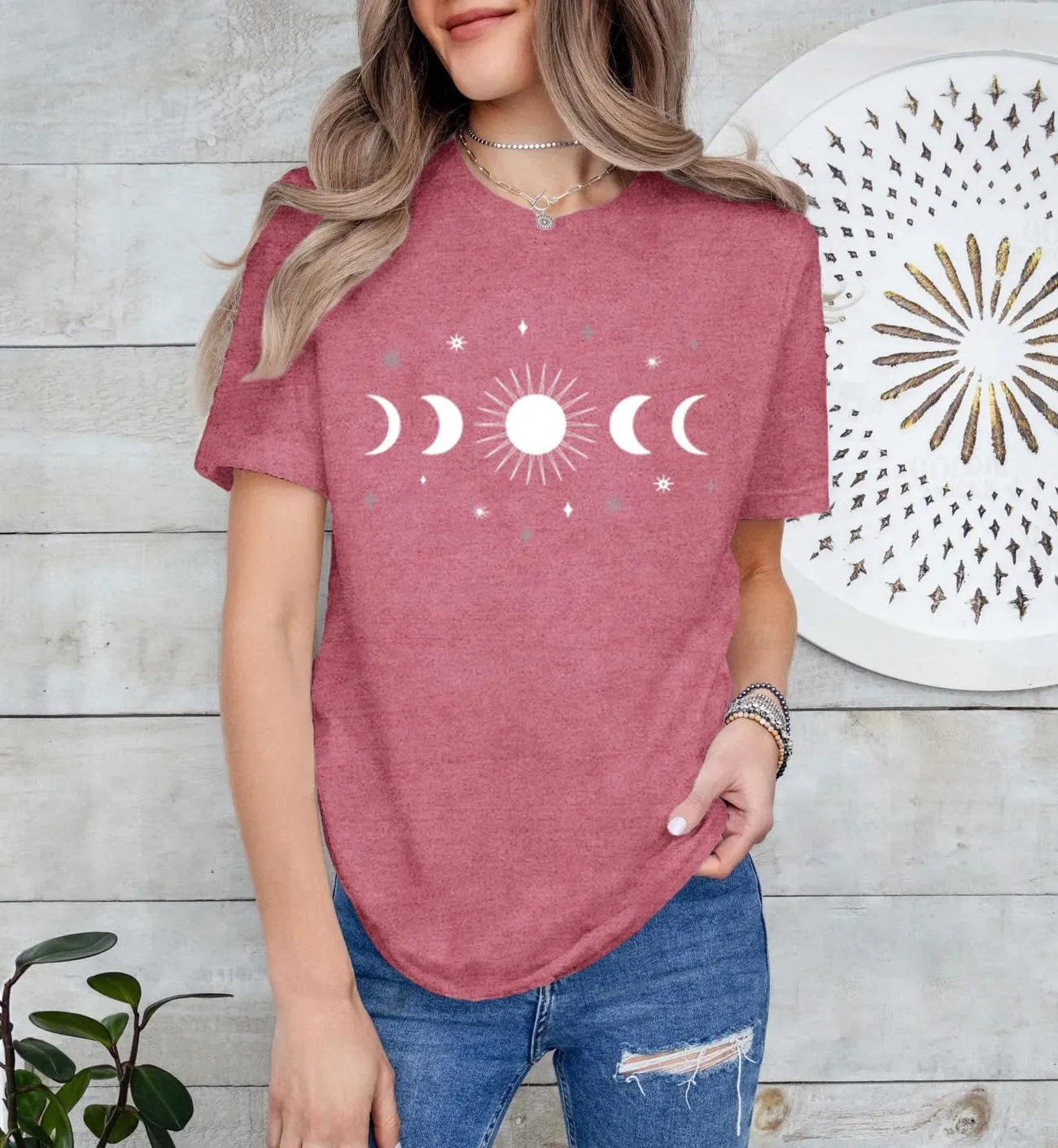 Women Moon Phase Shirts Astronomy T-Shirt Astology Lover Tee Celestial Tops