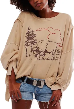 Women Oversized Graphic Sweatshirt Y2K Long Sleeve Crewneck Drop Shoulder Tee Shirt Vintage Loose Fit Pullover Tops