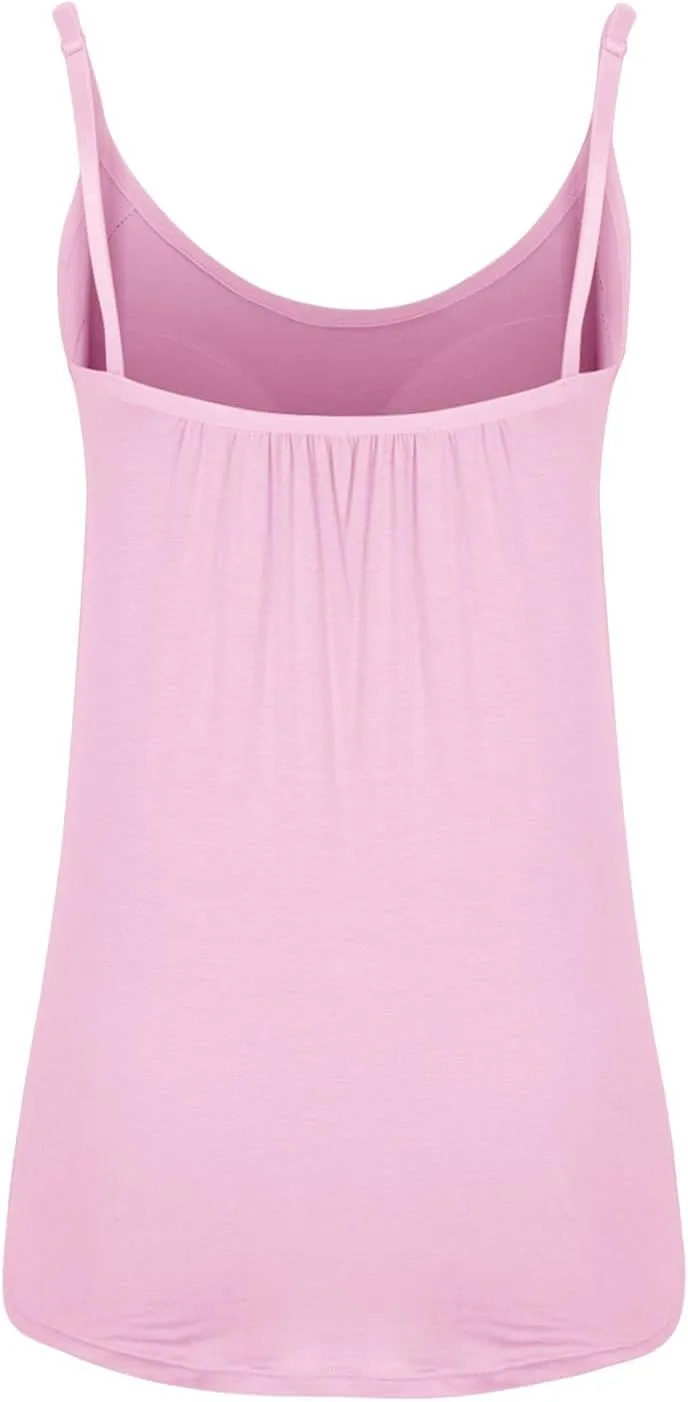 Women Plus Size Tank Top Built-in Bra Spaghetti Strap Camisole Scoop Neck Sleeveless Cami Top Loose Flowy Tunic Shirt