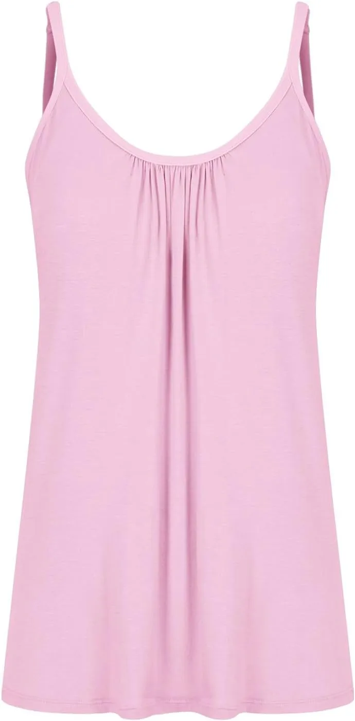 Women Plus Size Tank Top Built-in Bra Spaghetti Strap Camisole Scoop Neck Sleeveless Cami Top Loose Flowy Tunic Shirt