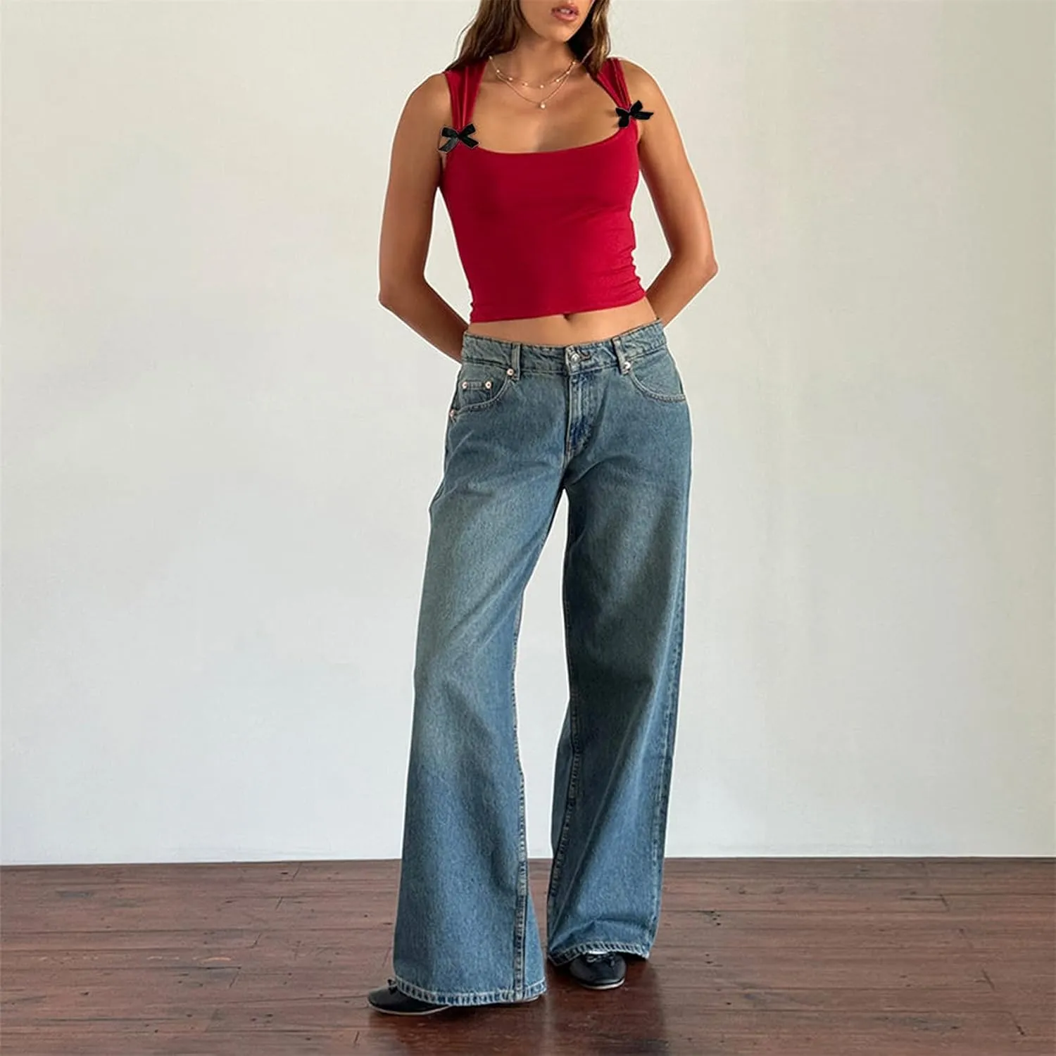 Women Y2K Bow Tank Top Sleeveless Bow Tie Shoulder Cami Crop Top Fairy Grunge Ribbon Camisole Going Out Streetwear