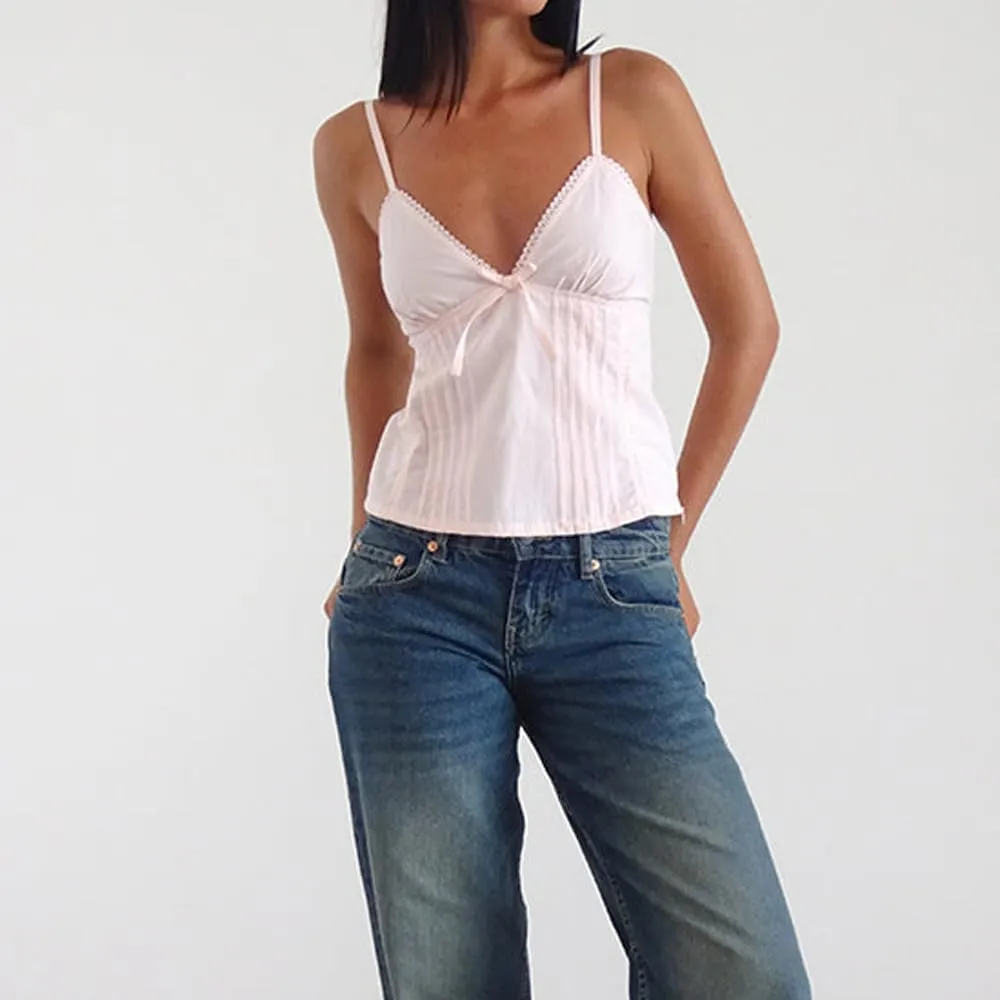 Women Y2K Vintage Cami Tank Top 00s Aesthetic Spaghetti Strap V Neck Crop Top Cottage Camisole Fairy Coquette Vest