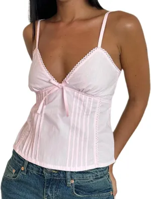 Women Y2K Vintage Cami Tank Top 00s Aesthetic Spaghetti Strap V Neck Crop Top Cottage Camisole Fairy Coquette Vest
