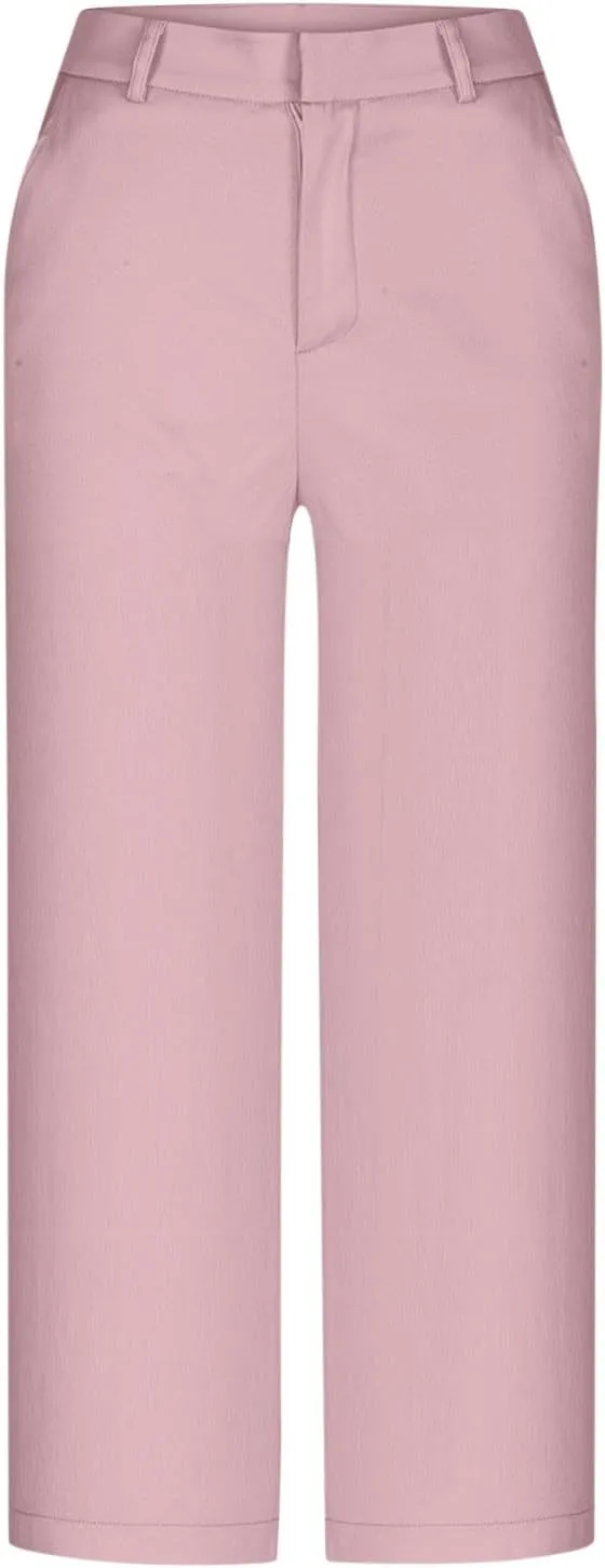 Womens Capri Pants Dressy Business Casual Dress Pants High Waisted Wide Leg Capris Summer Work Trousers with Pockets