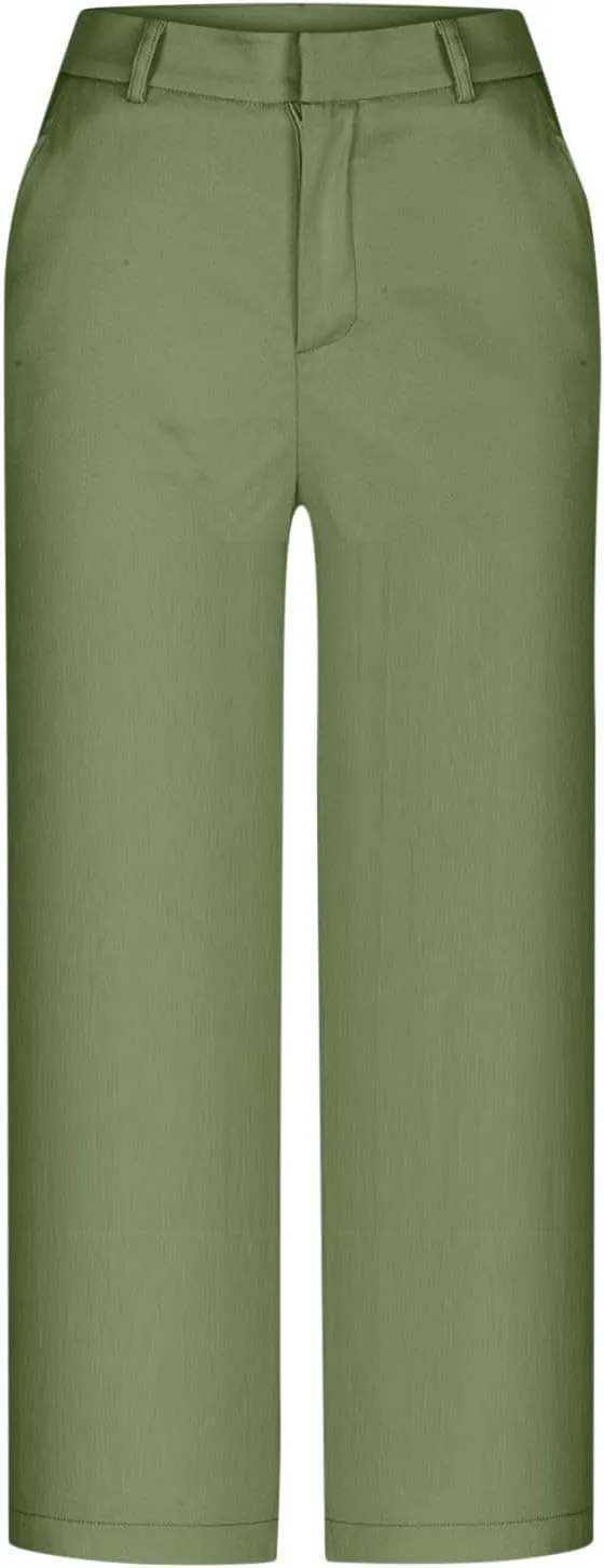 Womens Capri Pants Dressy Business Casual Dress Pants High Waisted Wide Leg Capris Summer Work Trousers with Pockets