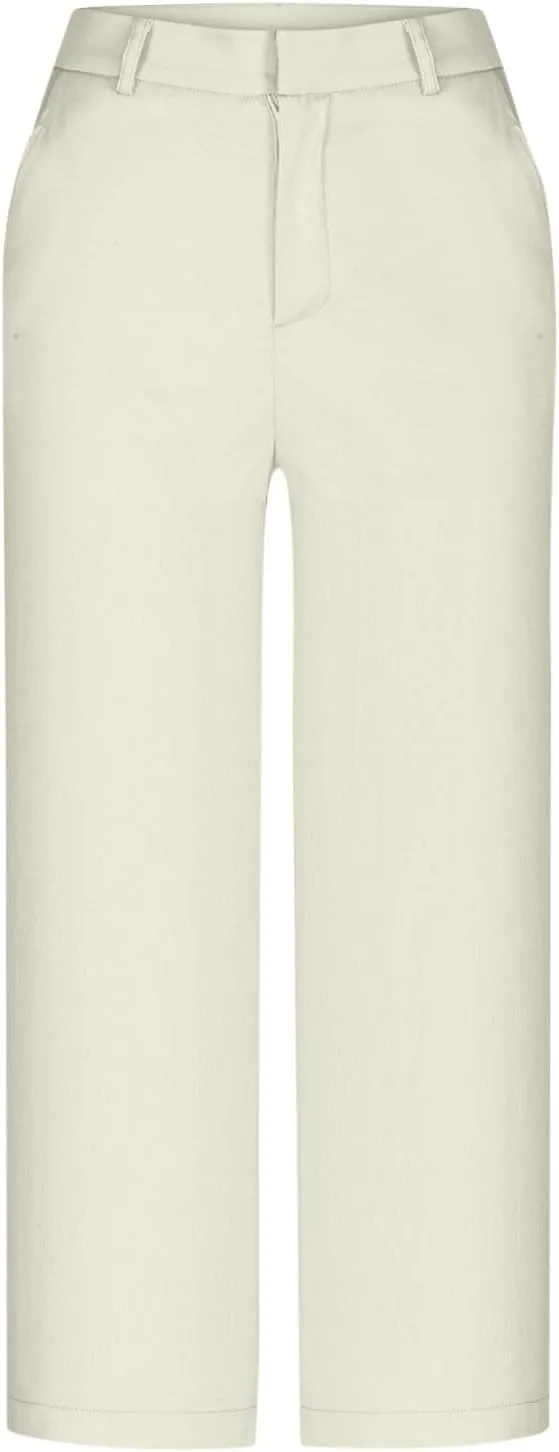 Womens Capri Pants Dressy Business Casual Dress Pants High Waisted Wide Leg Capris Summer Work Trousers with Pockets