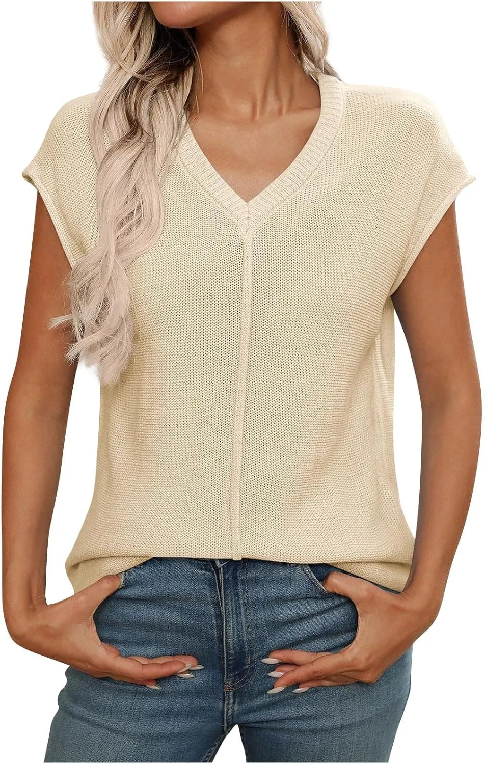 Womens Cotton Pullover Tops 2025 Summer Trendy Knit Cap Sleeve Sweater Vests Casual Loose Fit Lightweight Blouse