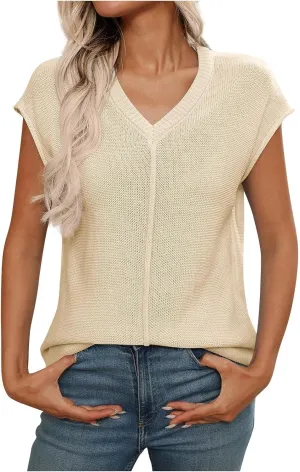 Womens Cotton Pullover Tops 2025 Summer Trendy Knit Cap Sleeve Sweater Vests Casual Loose Fit Lightweight Blouse