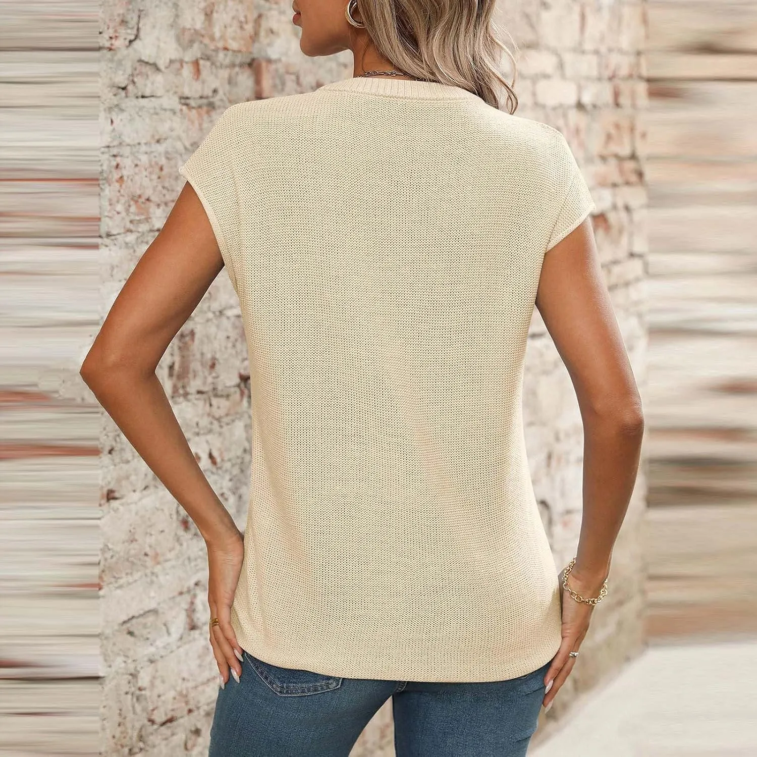 Womens Cotton Pullover Tops 2025 Summer Trendy Knit Cap Sleeve Sweater Vests Casual Loose Fit Lightweight Blouse