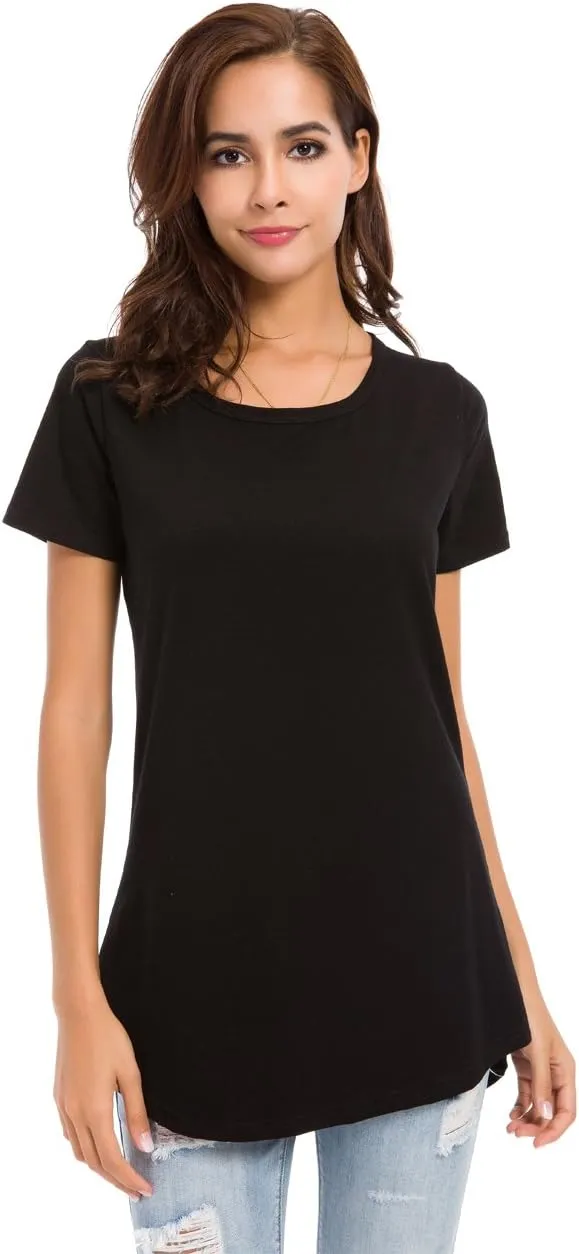 Women's Cotton T-Shirts Short Sleeve Loose Comfy Basic Plain Tunic Tee
