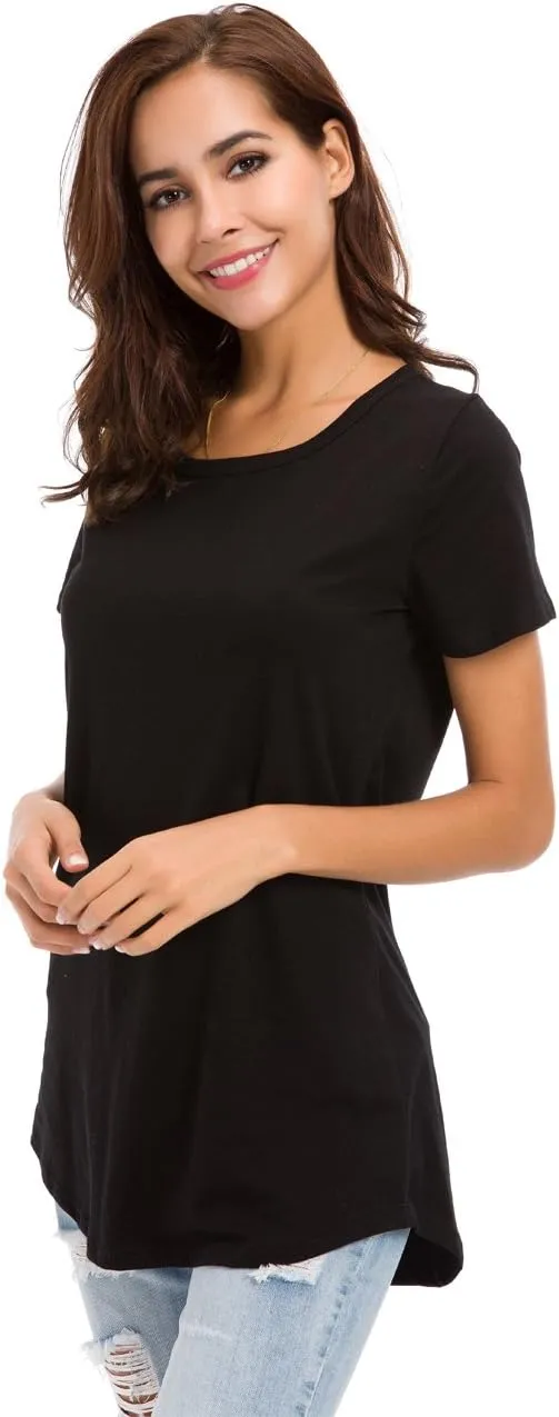 Women's Cotton T-Shirts Short Sleeve Loose Comfy Basic Plain Tunic Tee