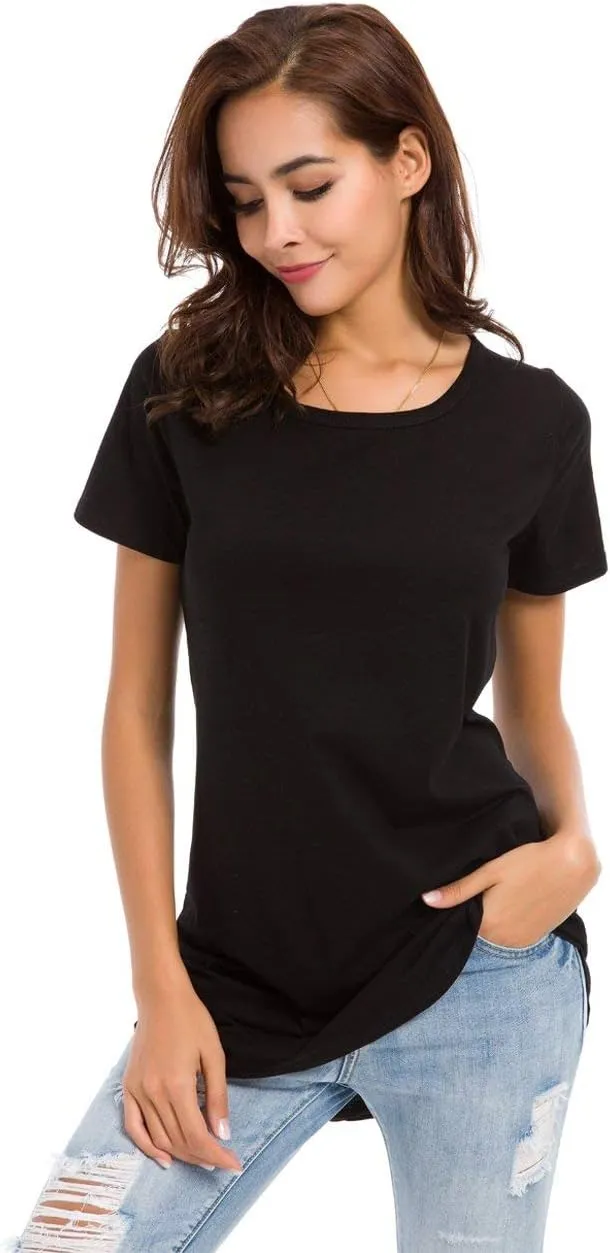Women's Cotton T-Shirts Short Sleeve Loose Comfy Basic Plain Tunic Tee