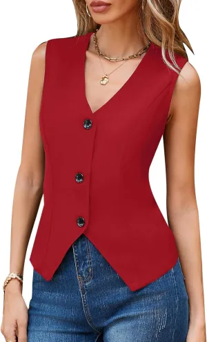 Women's Cropped Suit Vest V Neck 2025 Single Breasted Button Down V Neck Business Casual Dressy Waistcoat Vest Tops