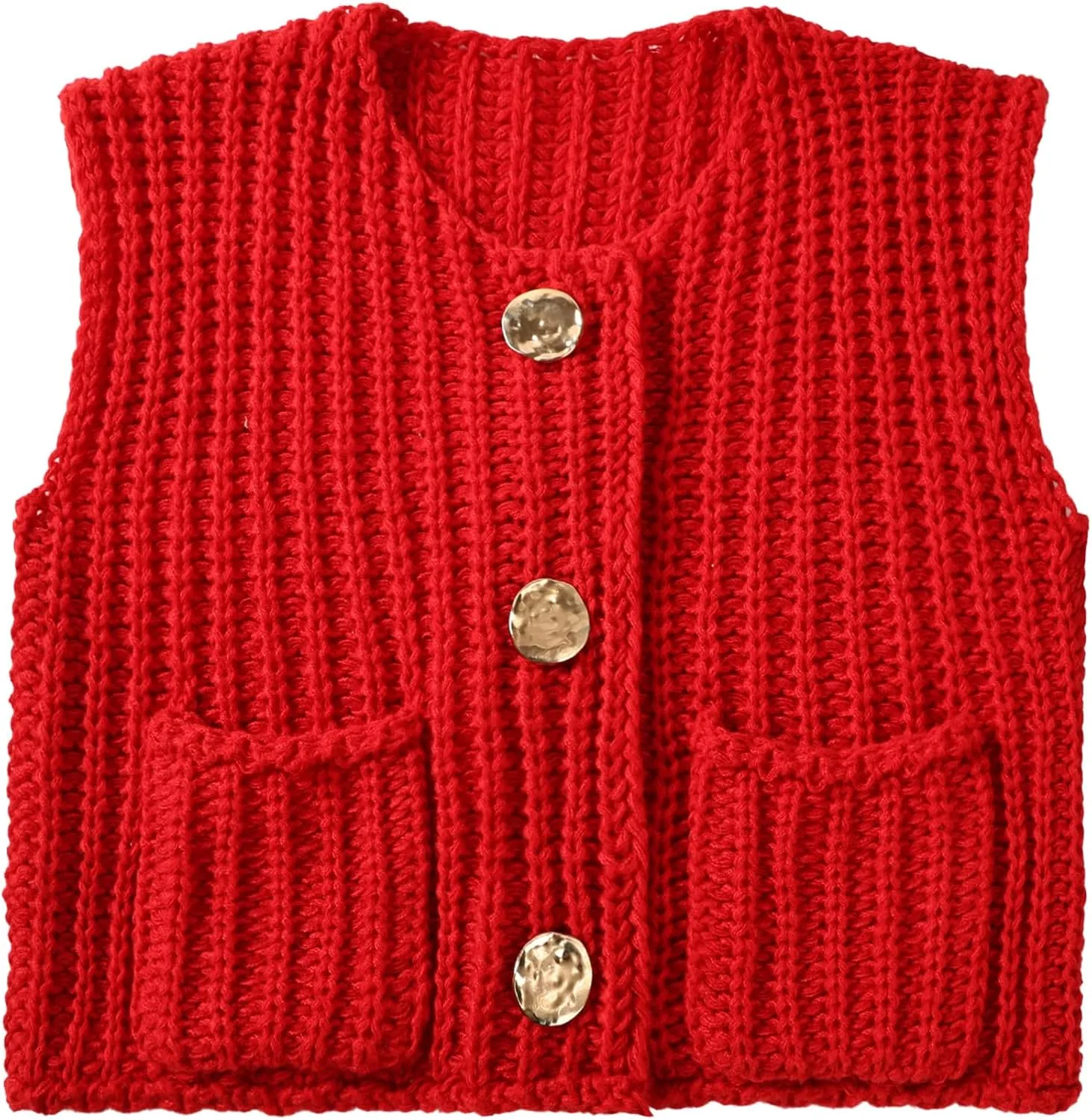 Womens Cropped Sweater Vest Sleeveless Chunky Kint Cardigan Top Casual Warm Button Down Crop Tops with Pockets