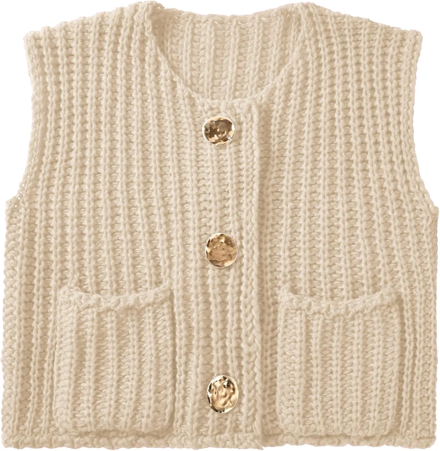 Womens Cropped Sweater Vest Sleeveless Chunky Kint Cardigan Top Casual Warm Button Down Crop Tops with Pockets