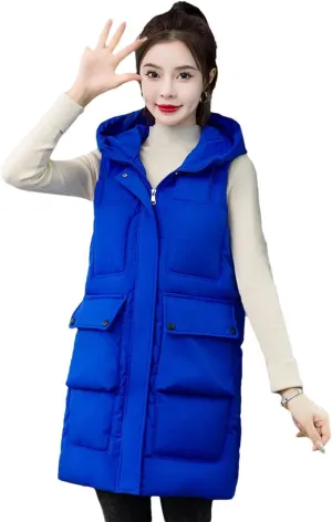 Womens Down Cotton Vests Winter Large Size Loose Cotton-Padded Waistcoat Long Outwear Sleeveless Coat Casual Jacket