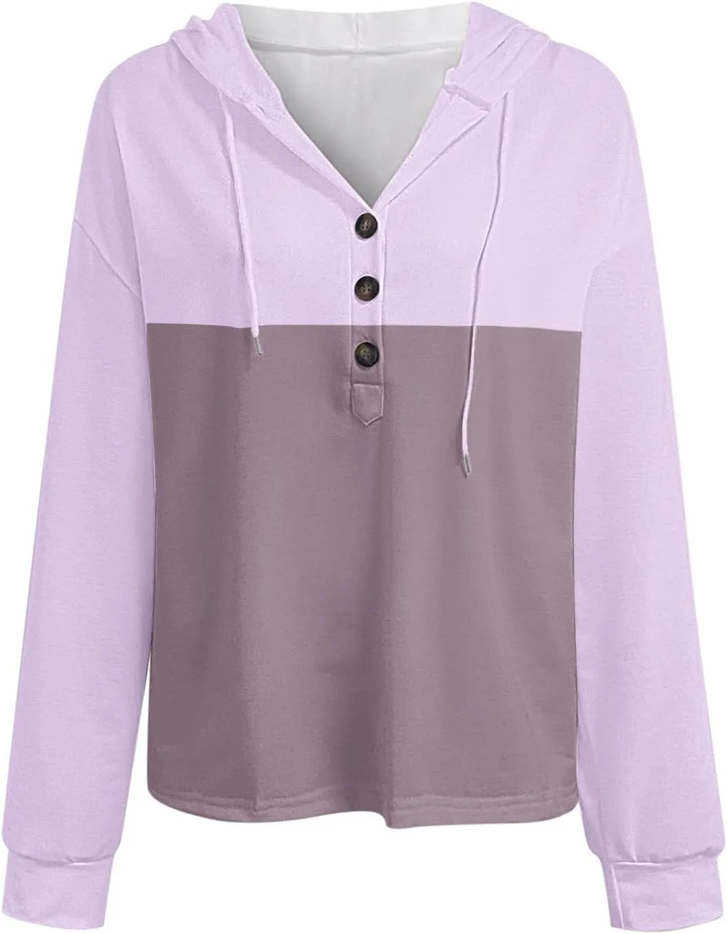 Women's Fashion Hoodies Sweatshirts Casual Button V-Neck Henley Shirts Long Sleeve Color Block Oversized Pullover Tops