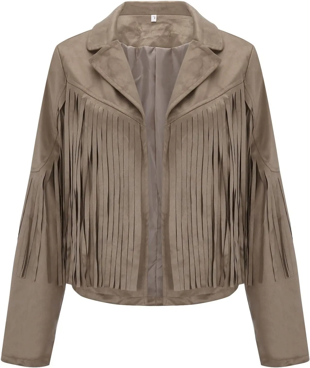 Womens Faux Suede Leather Jacket Fashion Fringe Cropped Coat Solid Motorcycle Outwear Casual Tassels Cardigan
