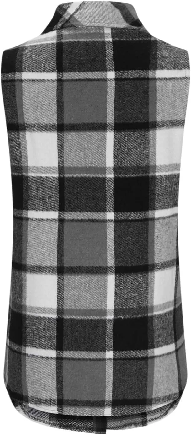 Womens Flannel Plaid Vests 2024 Trendy Long Sleeveless Button Down Shirt Jacket Casual Fall Winter Coat Outerwear