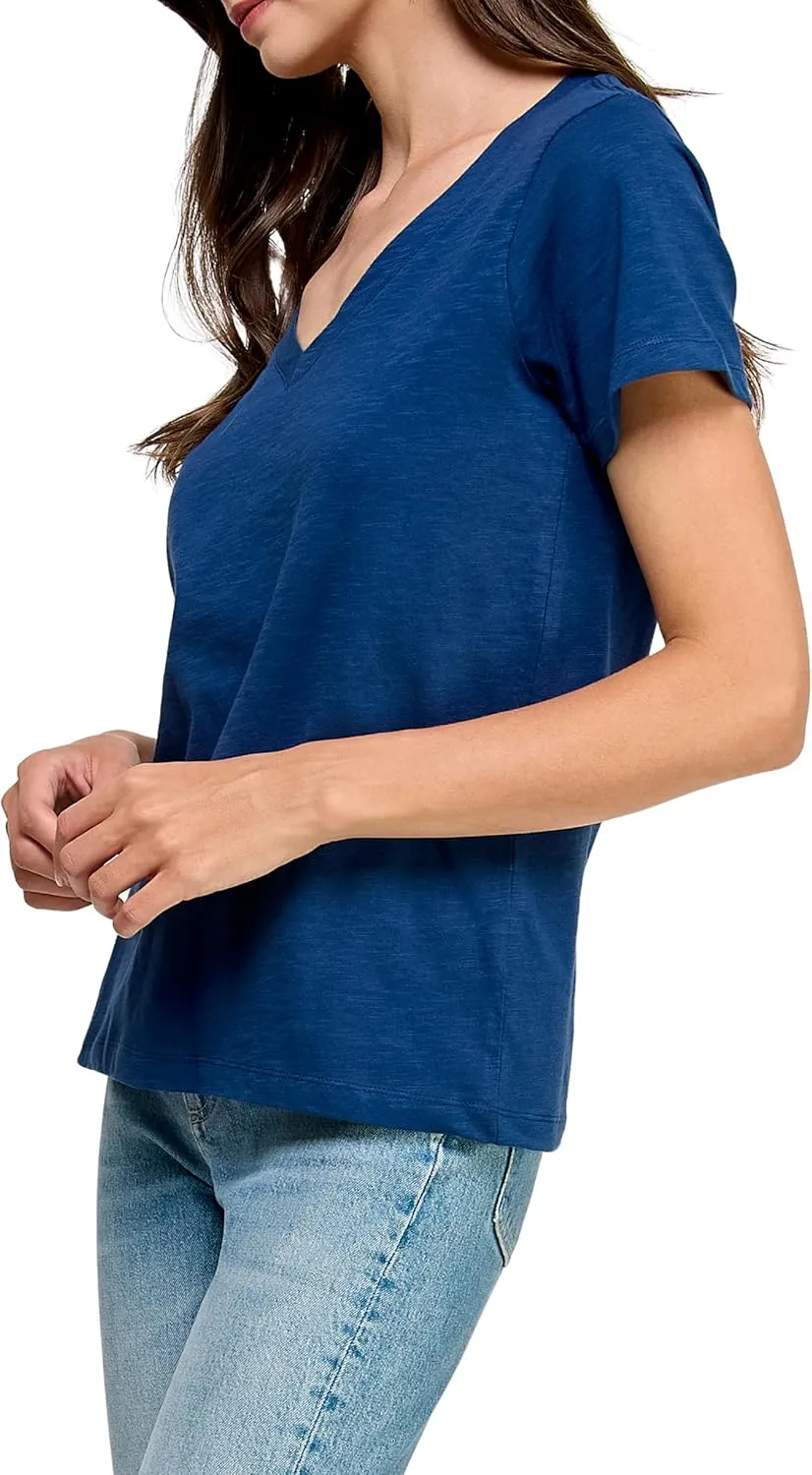 Women's GOTS Certified 100% Organic Cotton Slub V-Neck T Shirt Short Sleeve Tee Tops