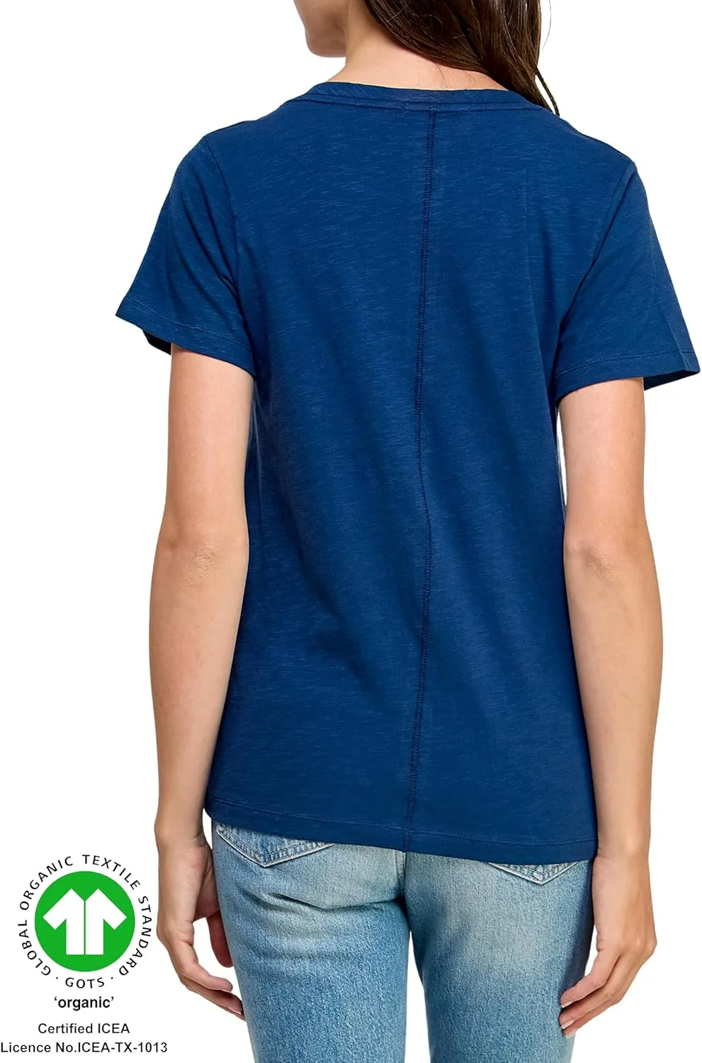 Women's GOTS Certified 100% Organic Cotton Slub V-Neck T Shirt Short Sleeve Tee Tops