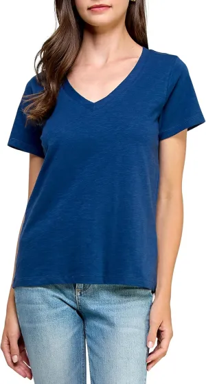 Women's GOTS Certified 100% Organic Cotton Slub V-Neck T Shirt Short Sleeve Tee Tops