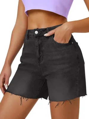 Womens High Waist Jean Shorts Wide Straight Leg Microelastic Long Denim Mom Shorts