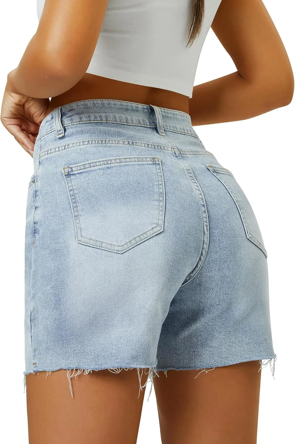 Womens High Waist Jean Shorts Wide Straight Leg Microelastic Long Denim Mom Shorts