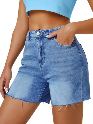 Womens High Waist Jean Shorts Wide Straight Leg Microelastic Long Denim Mom Shorts
