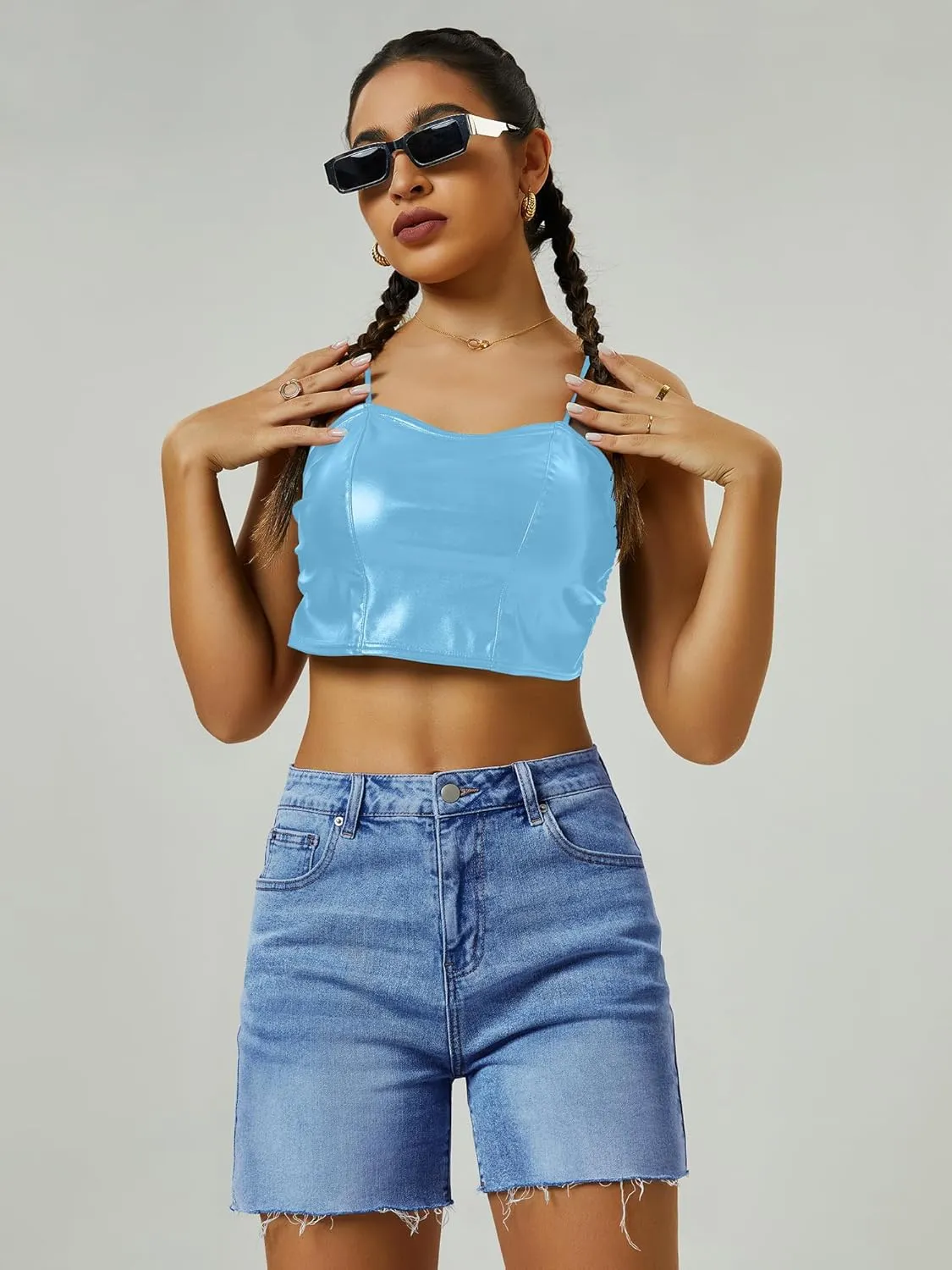 Womens High Waist Jean Shorts Wide Straight Leg Microelastic Long Denim Mom Shorts