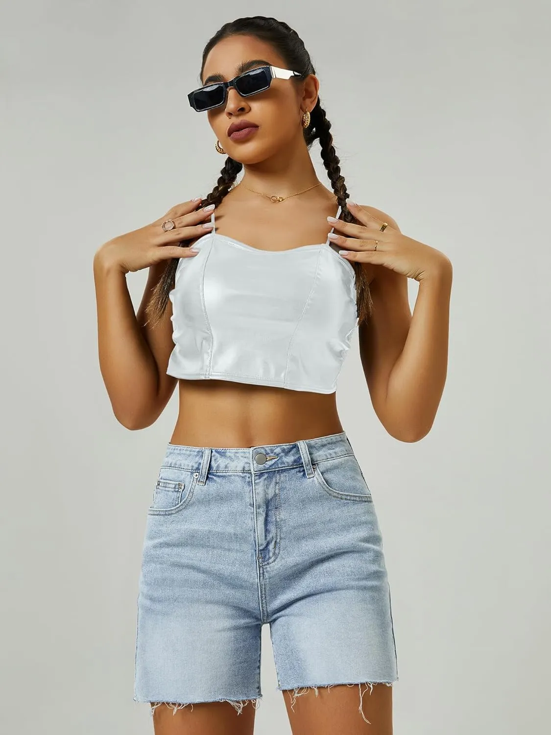 Womens High Waist Jean Shorts Wide Straight Leg Microelastic Long Denim Mom Shorts