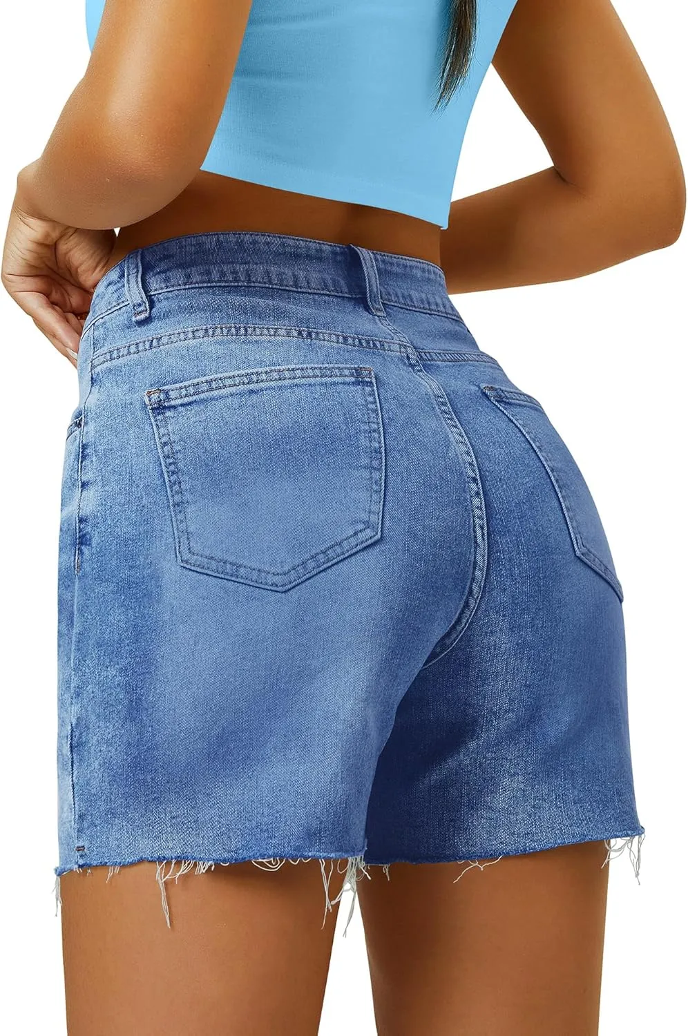 Womens High Waist Jean Shorts Wide Straight Leg Microelastic Long Denim Mom Shorts
