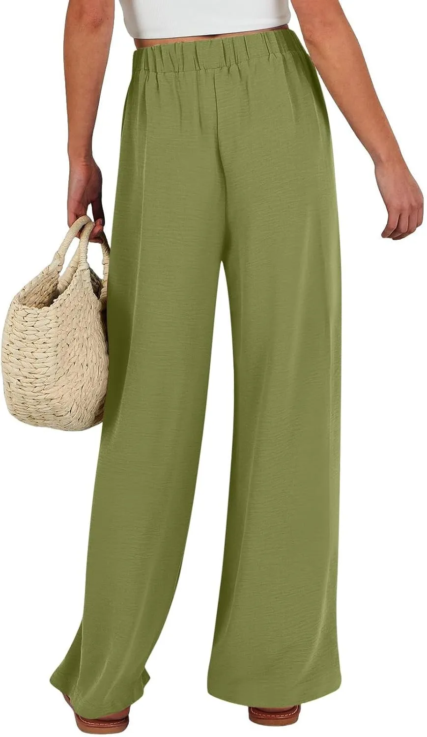 Women's Linen Palazzo Pants Wide Leg High Waisted Lounge Casual Beach Pants with Pockets Trousers Pants for Women