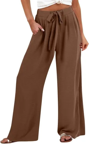 Women's Linen Palazzo Pants Wide Leg High Waisted Lounge Casual Beach Pants with Pockets Trousers Pants for Women