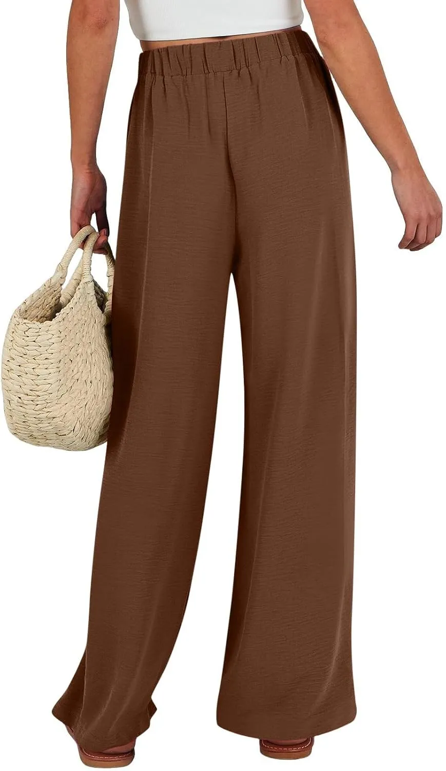 Women's Linen Palazzo Pants Wide Leg High Waisted Lounge Casual Beach Pants with Pockets Trousers Pants for Women