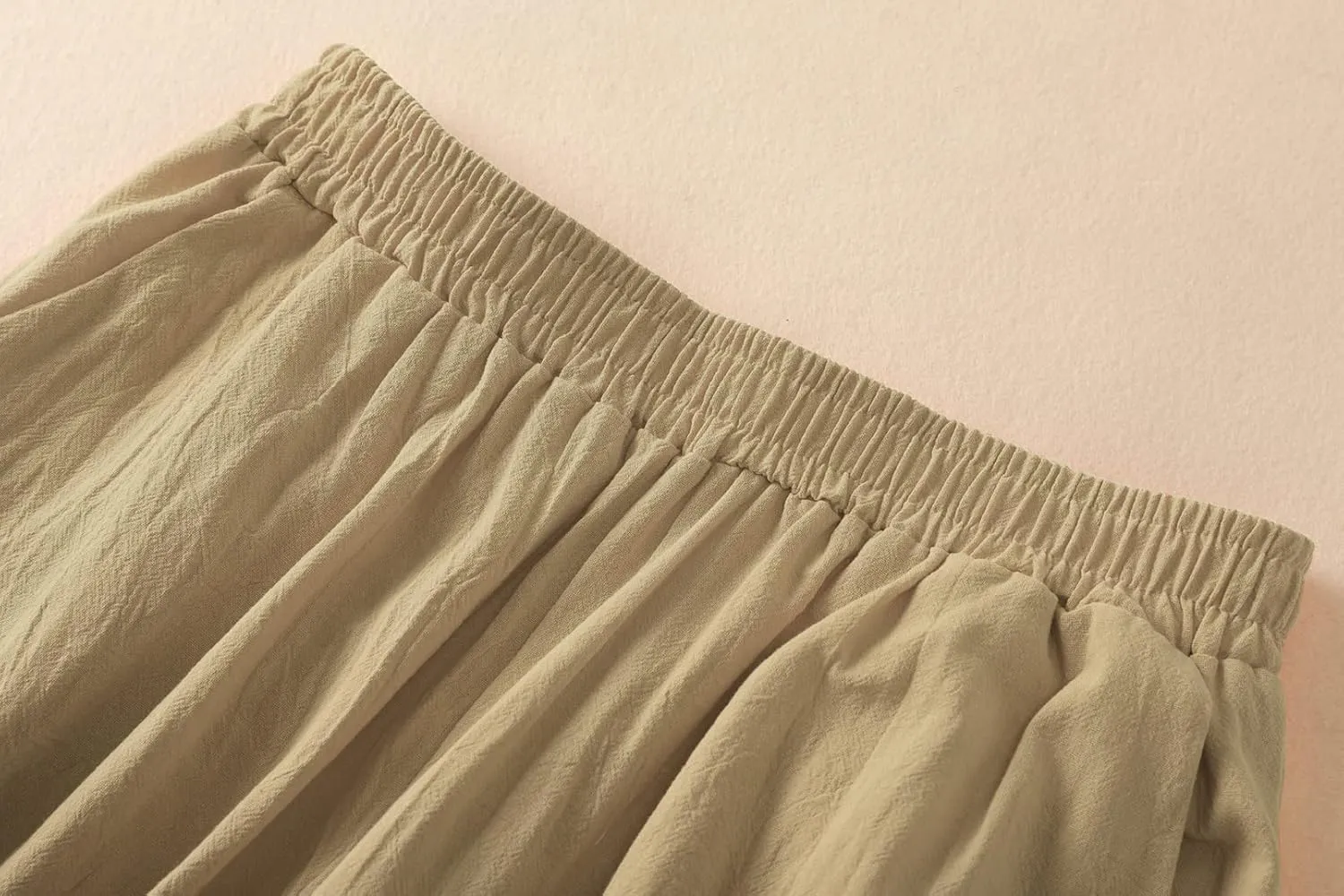 Womens Linen Pants High Elastic Waist Wide Leg Flowy Trousers Plus Size with Pockets