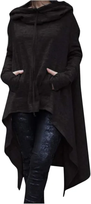 Womens Long Sleeve Cloak Hoodies Turtleneck Oversized High Low Sweater Vintage Gothic Sweatshirts Pullover Casual Winter Coat Black, 4X-Large